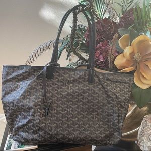 AUTHENTIC Goyard St Louis Black Brown Chevron Print Handbag Tote FLAWS & DAMAGED